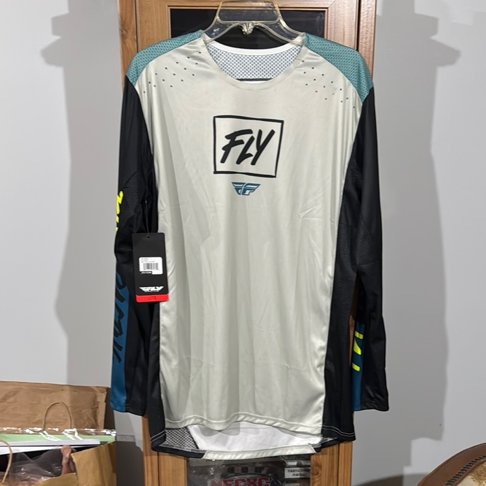 FLY Racing Men's Long Sleeve LITE Jersey - Gray, Teal, High Vis, size MD
